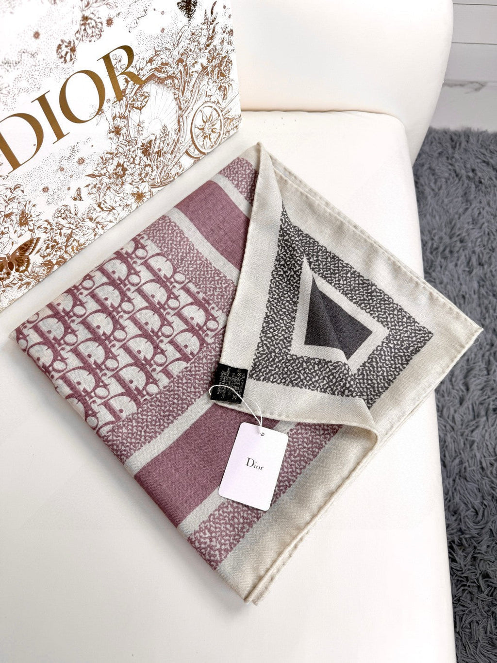 DIOR MONOGRAM SQUARE SCARF 140 CM IN COLORFUL CASHMERE AND SILK 413743