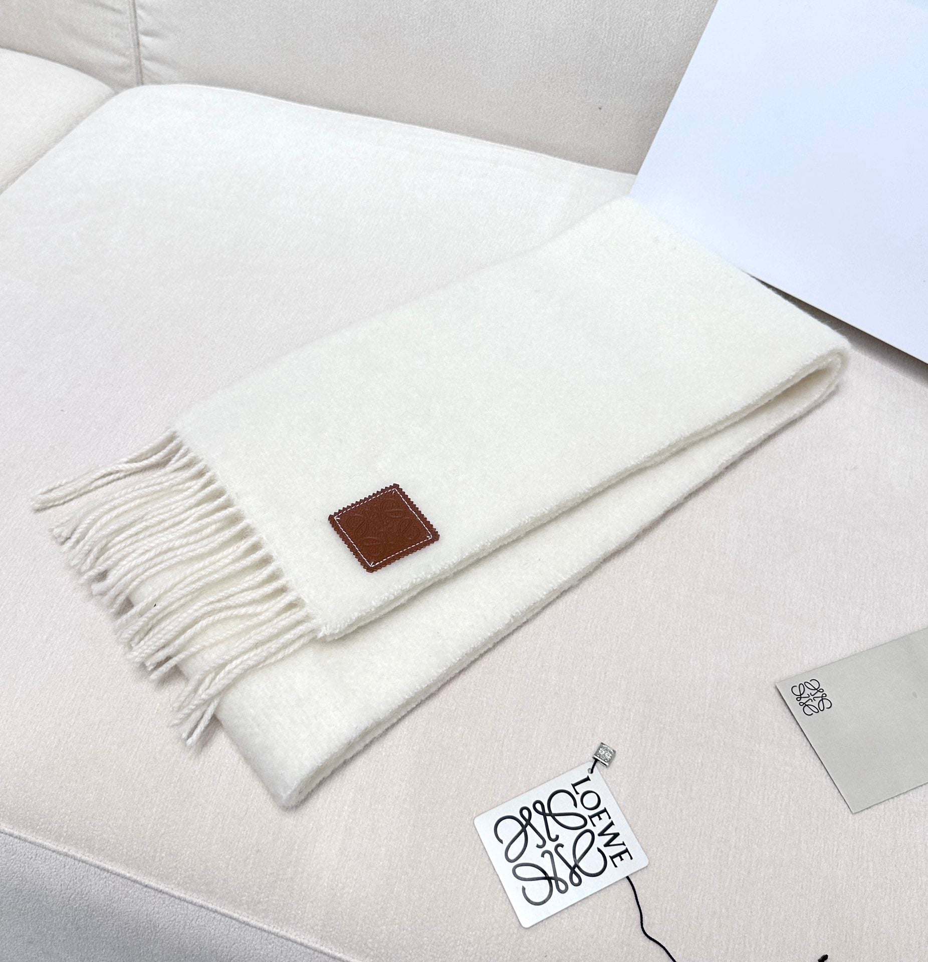 LOEWE SCARF 185 CM IN WHITE MOHAIR AND WOOL 413753