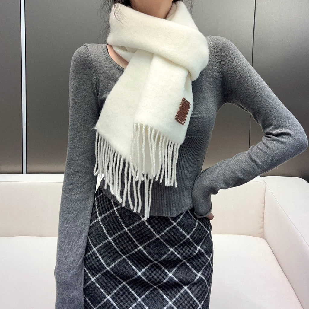 LOEWE SCARF 185 CM IN WHITE MOHAIR AND WOOL 413753