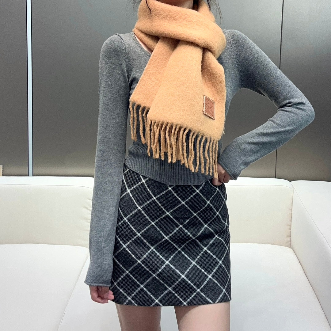 LOEWE SCARF 185 CM IN CAMEL BEIGE MOHAIR AND WOOL 413754