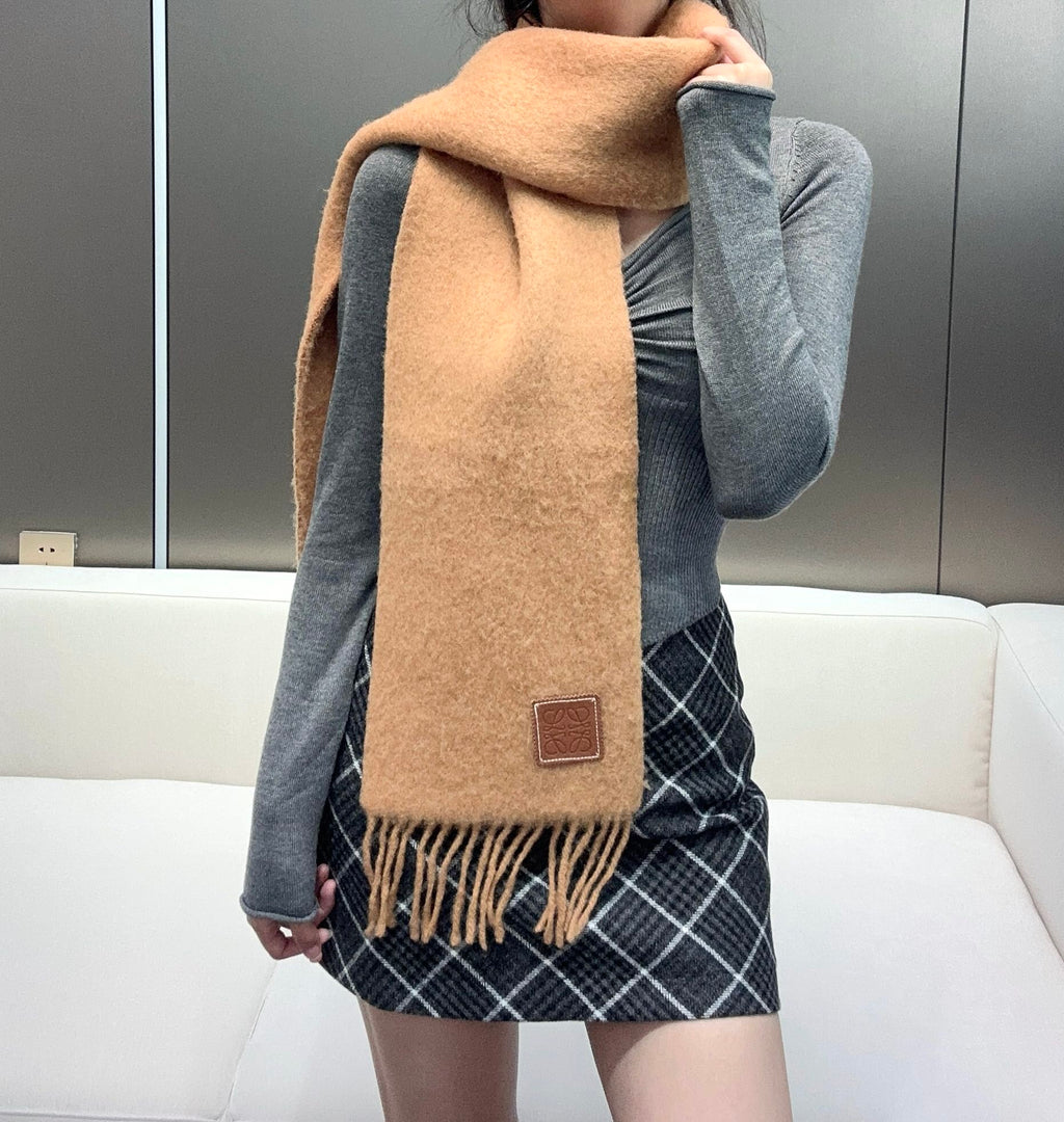 LOEWE SCARF 185 CM IN CAMEL BEIGE MOHAIR AND WOOL 413754