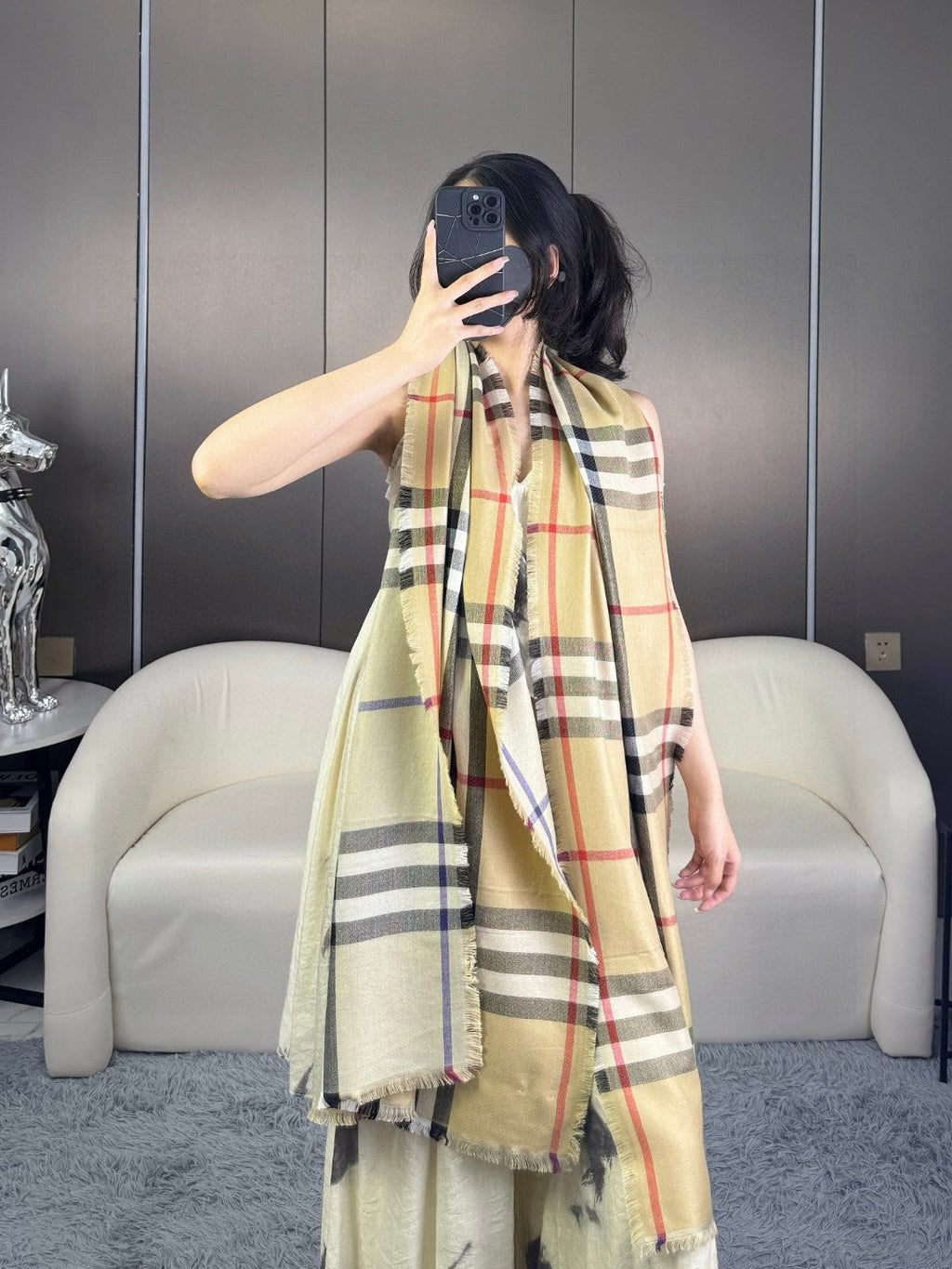 BURBERRY BBR SCARF 220 CM IN SILK CASHMERE 481239