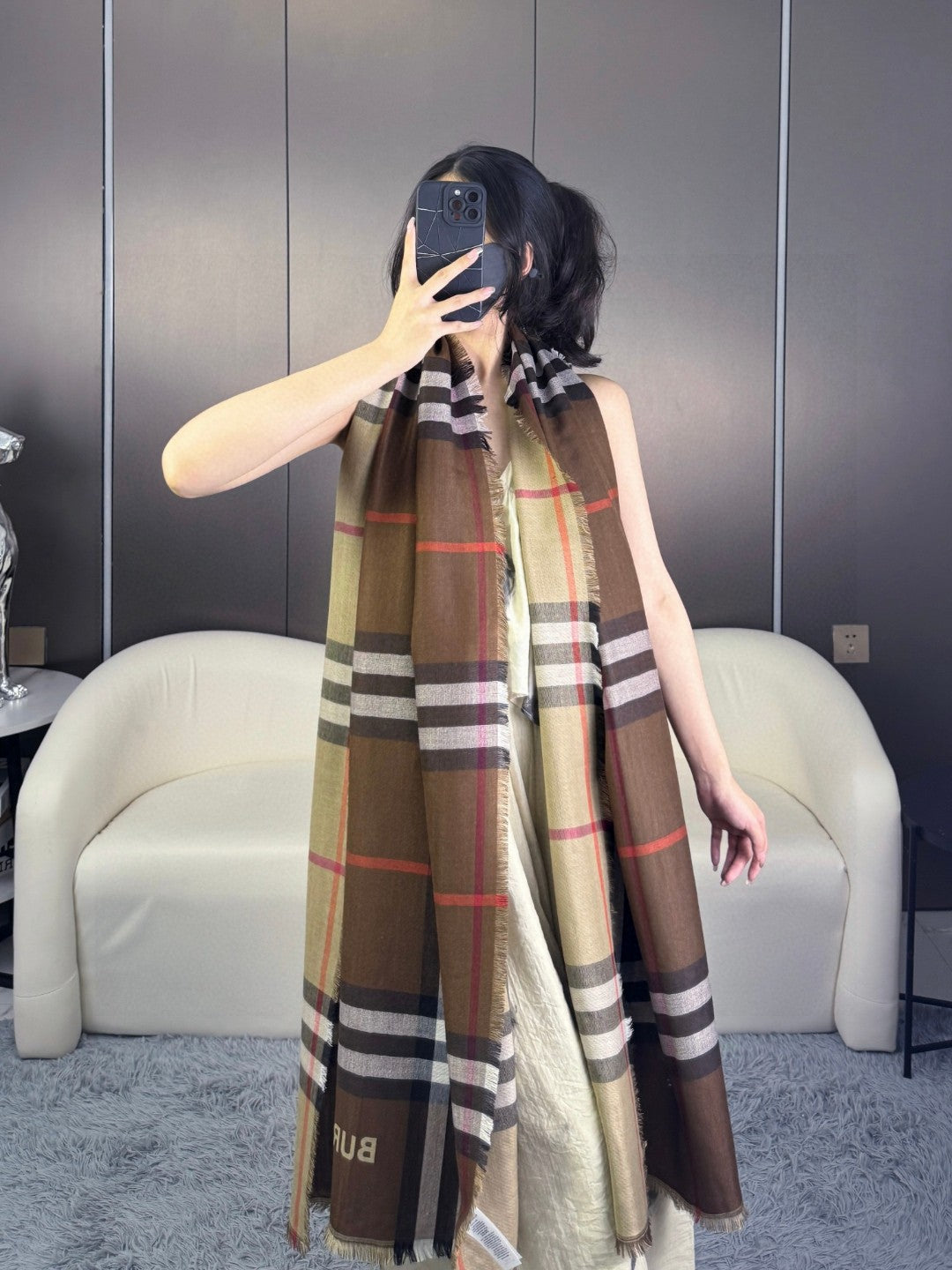 BURBERRY BBR SCARF 220 CM IN SILK CASHMERE 481240
