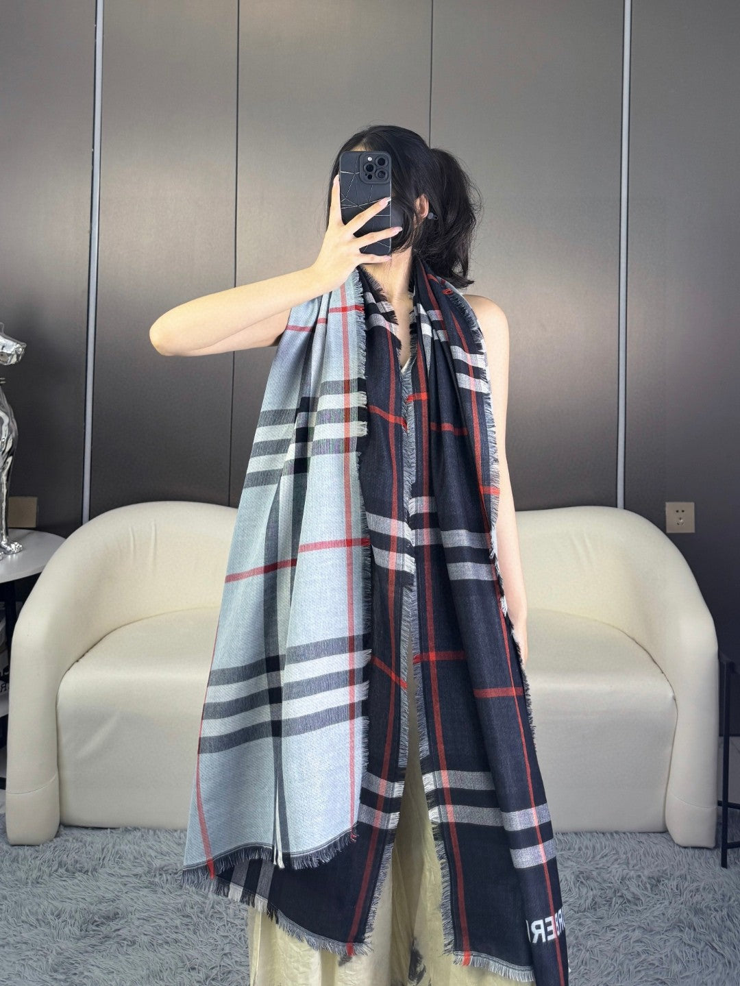 BURBERRY BBR SCARF 220 CM IN SILK CASHMERE 481241