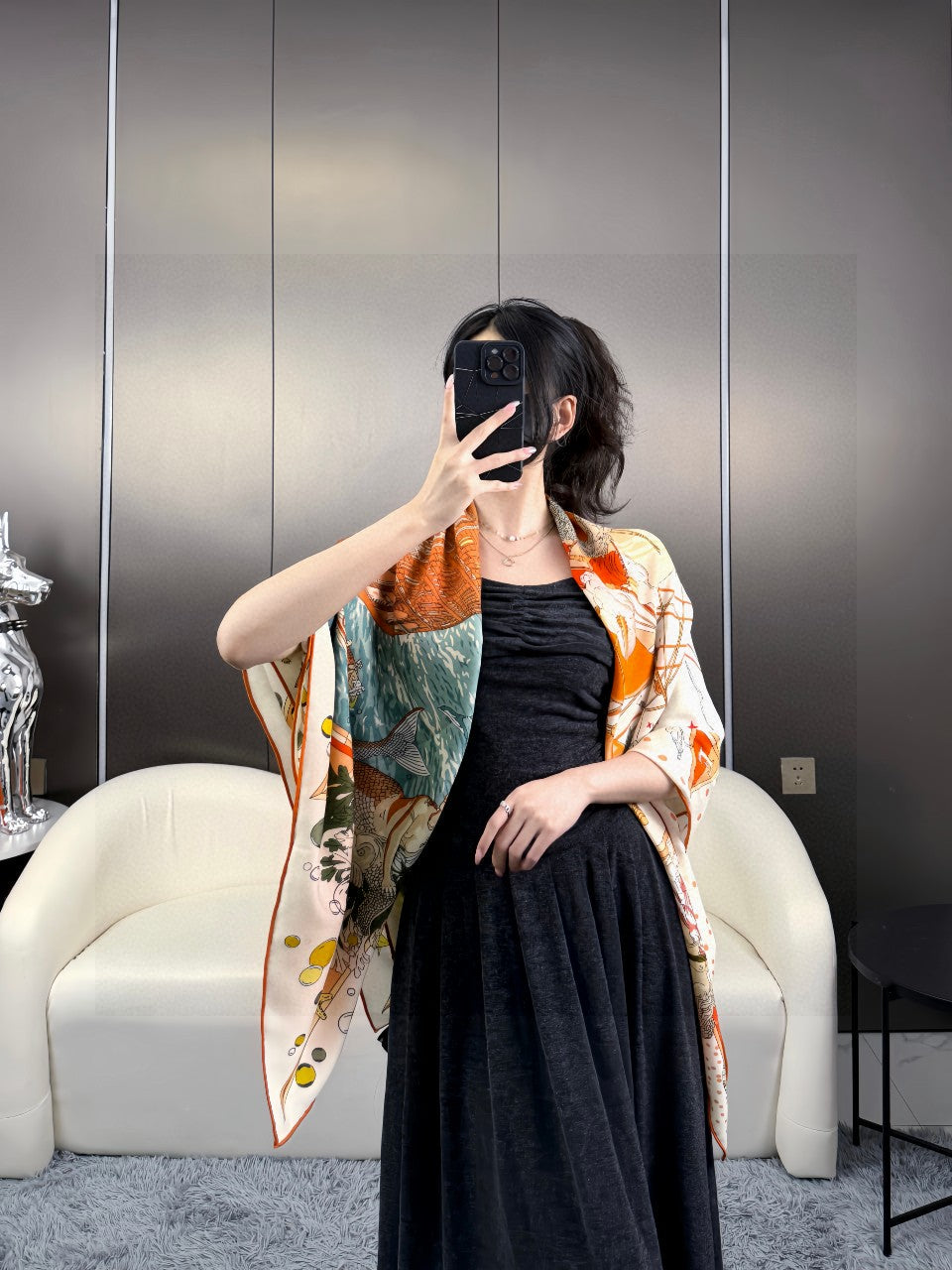 HERMES HERMES 25S SCARF 135 IN SILK AND CASERE 735831