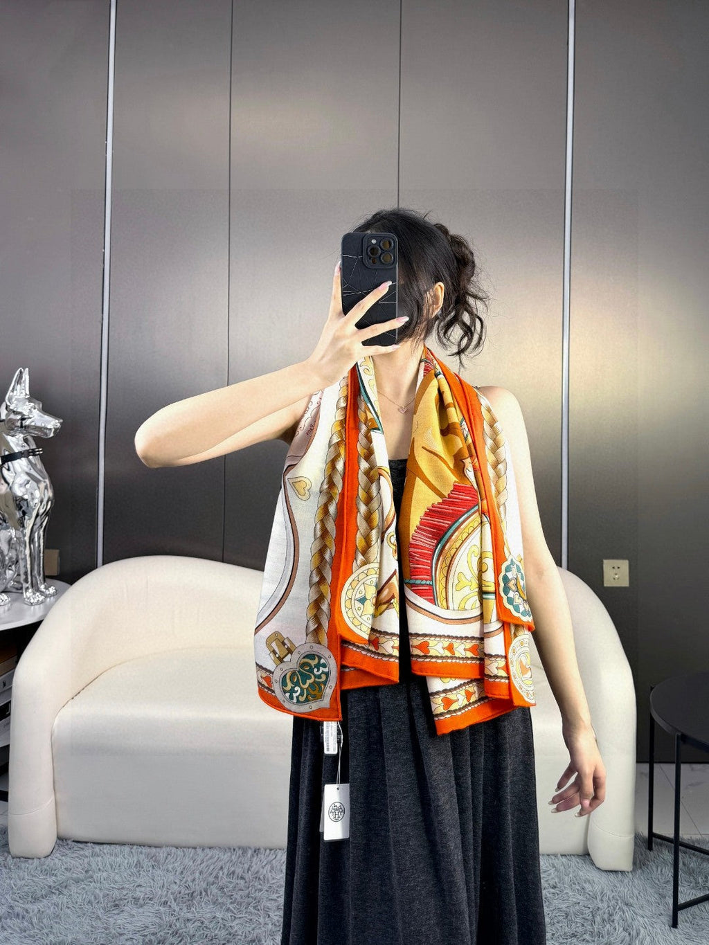 HERMES HERMES 25S SCARF 135 IN CASERE SILK 730647