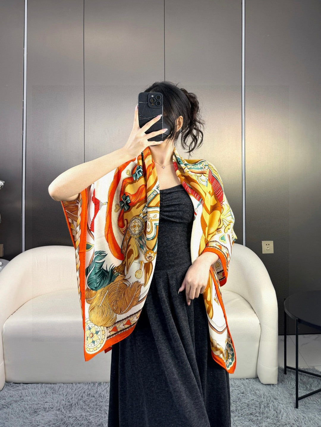 HERMES HERMES 25S SCARF 135 IN CASERE SILK 730647