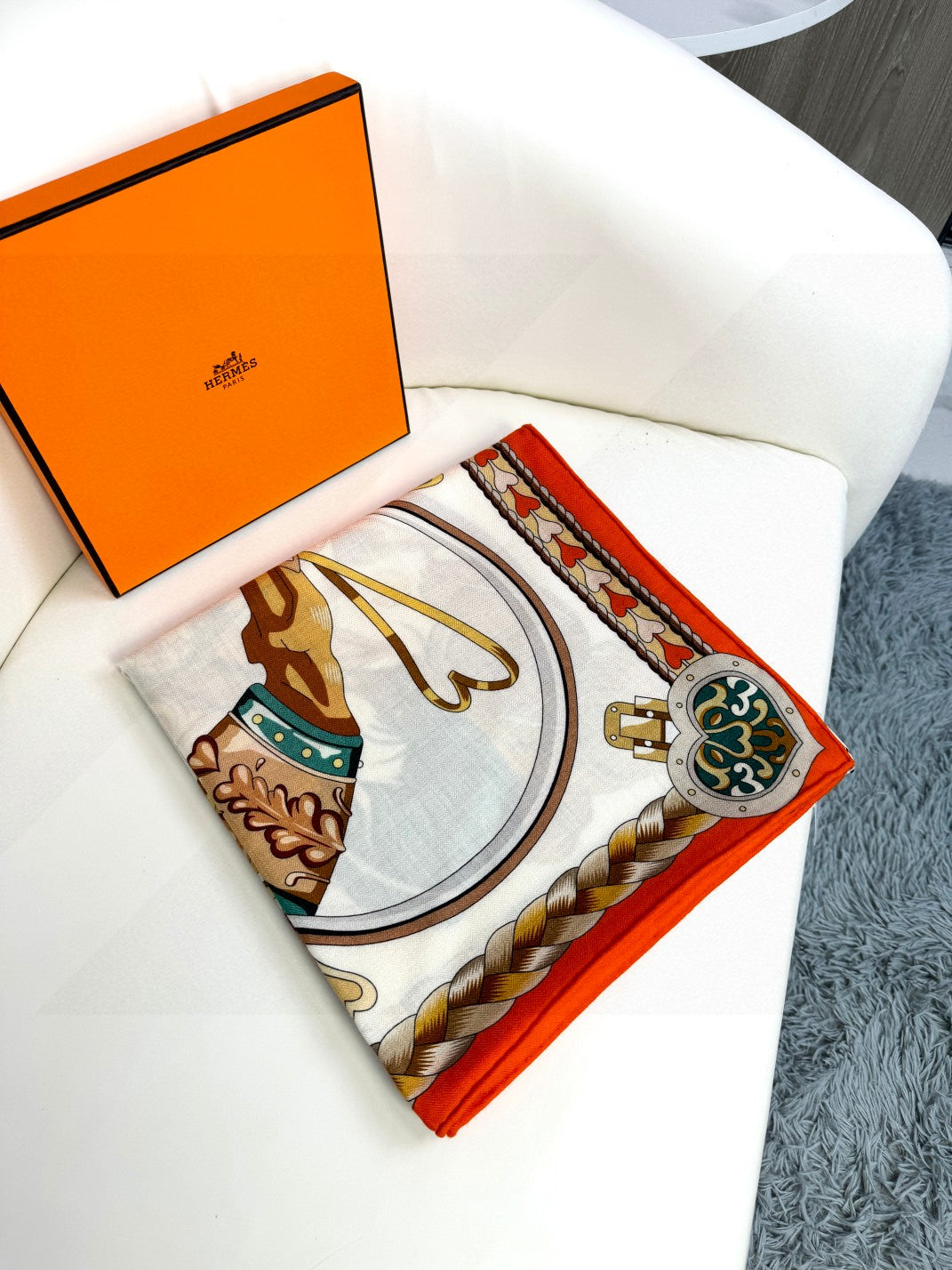 HERMES HERMES 25S SCARF 135 IN CASERE SILK 730647
