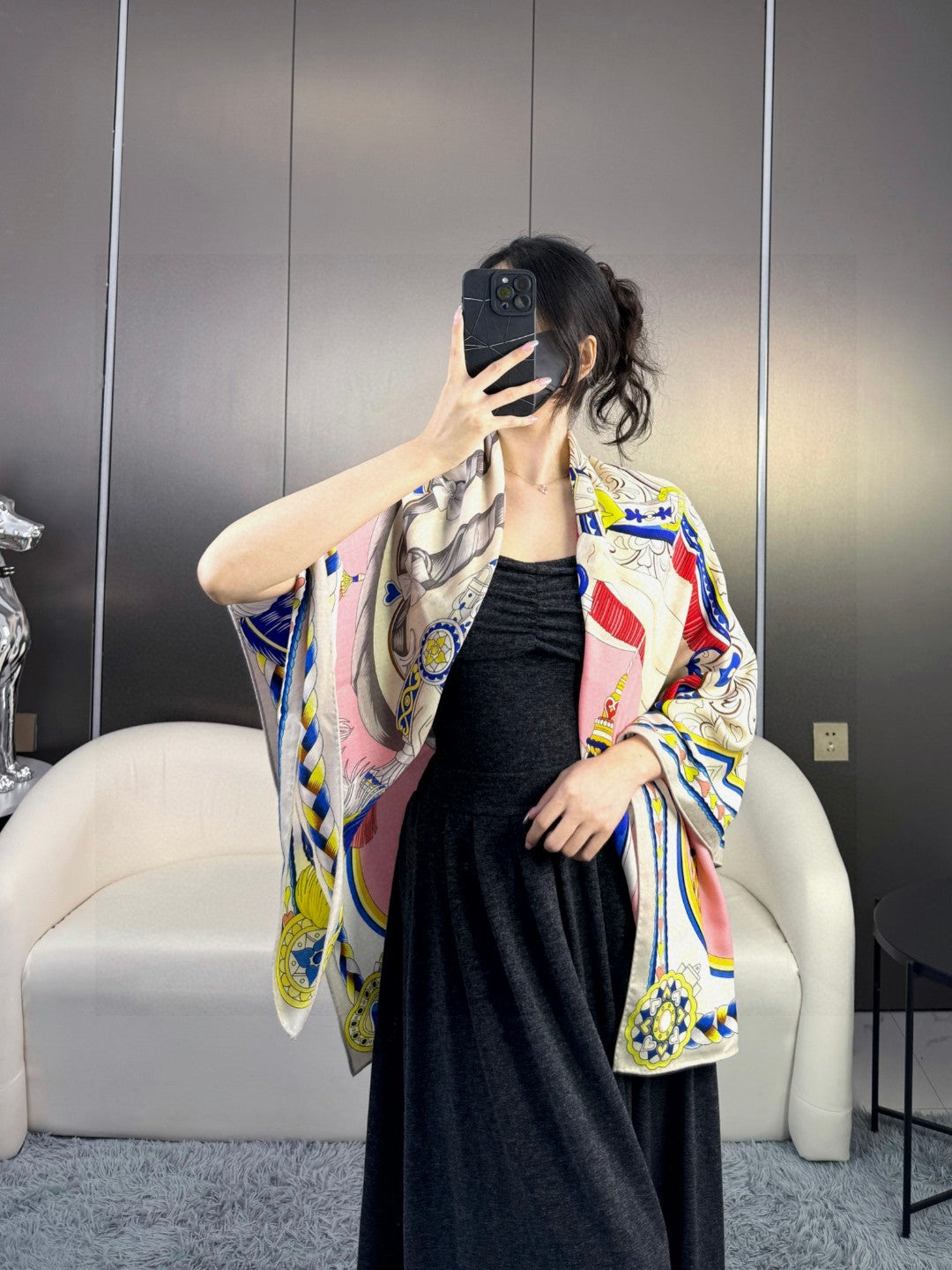 HERMES HERMES 25S SCARF 135 IN CASERE SILK 730648