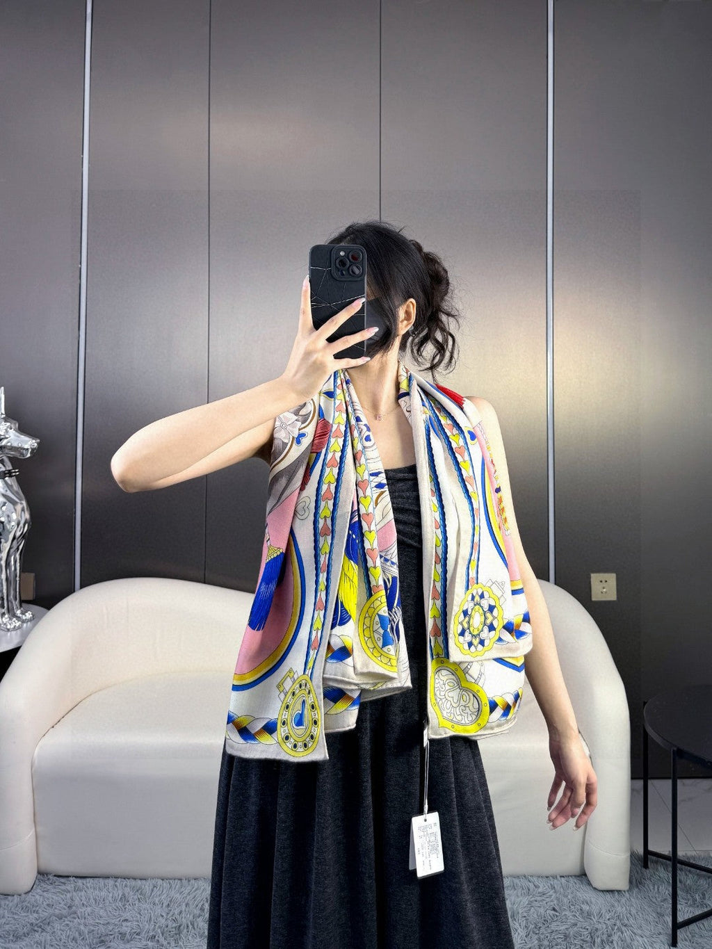HERMES HERMES 25S SCARF 135 IN CASERE SILK 730648