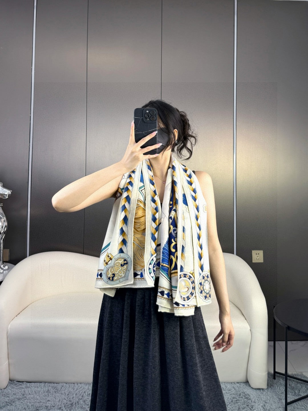 HERMES HERMES 25S SCARF 135 IN CASERE SILK 730649