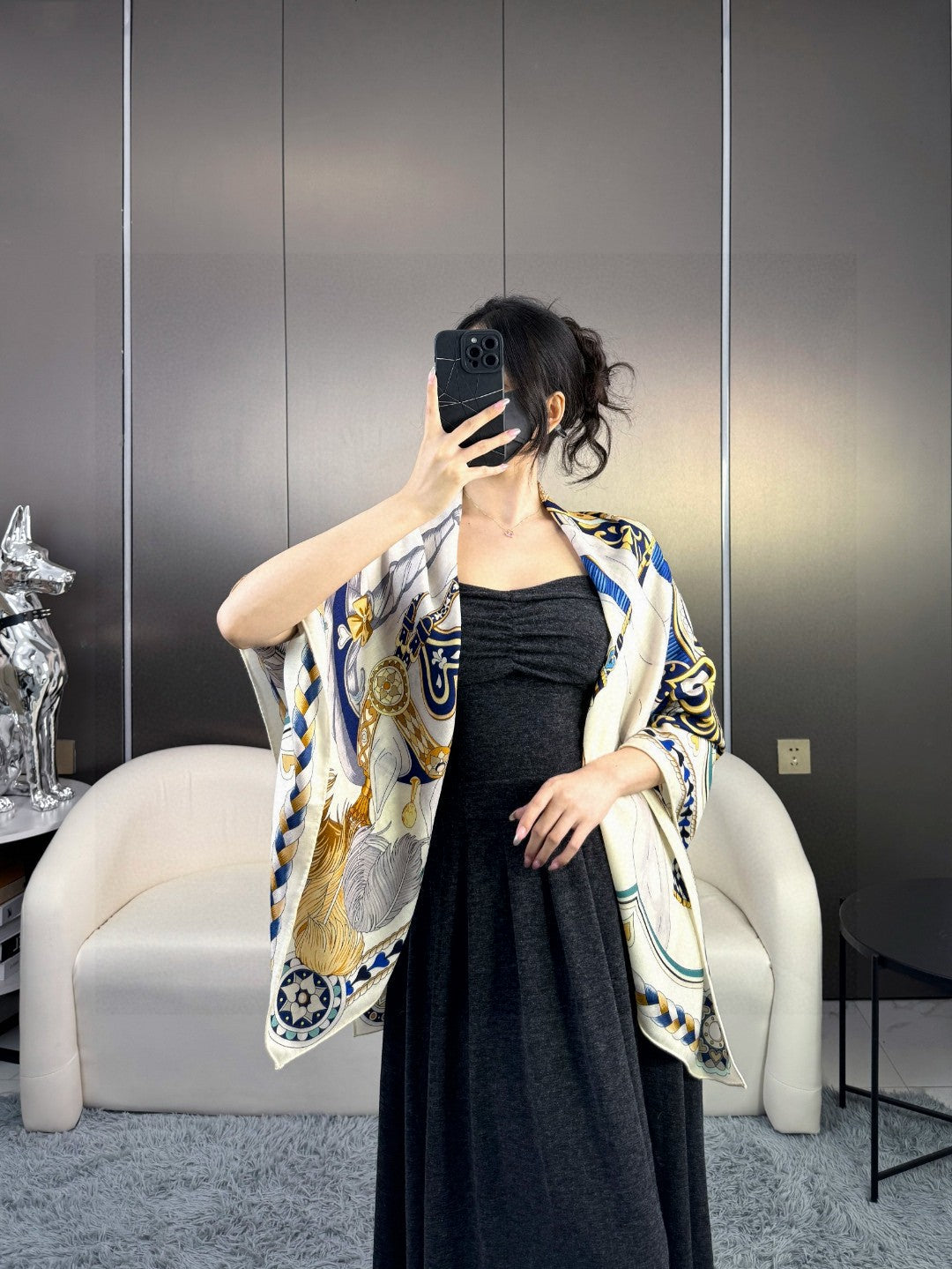 HERMES HERMES 25S SCARF 135 IN CASERE SILK 730649