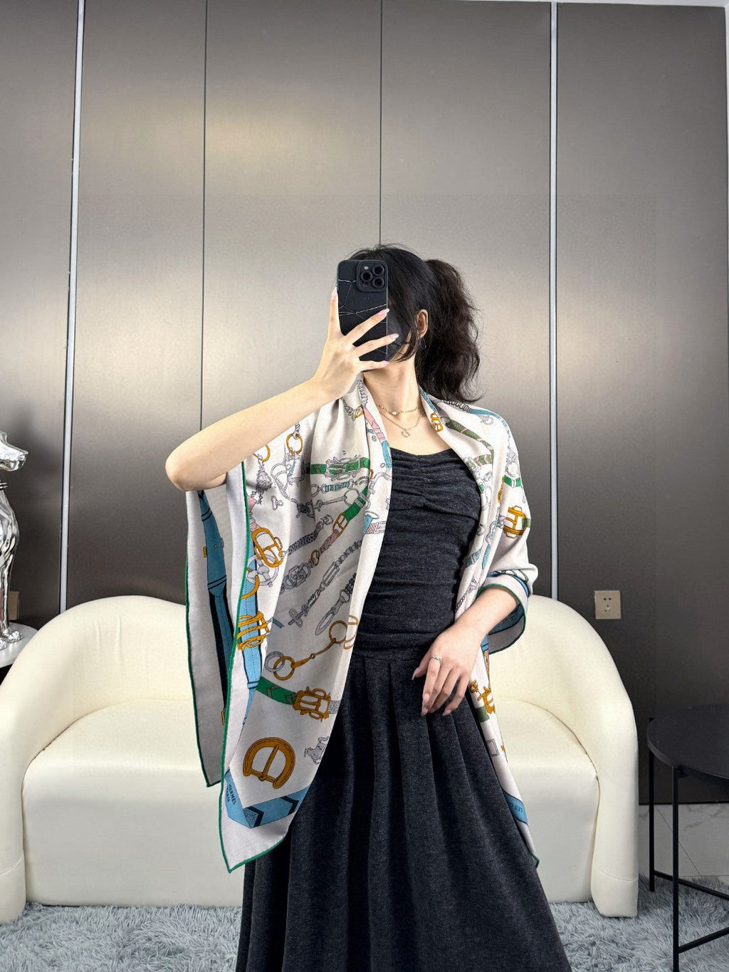 HERMES HERMES 25S SCARF 135 IN CASERE SILK 737308
