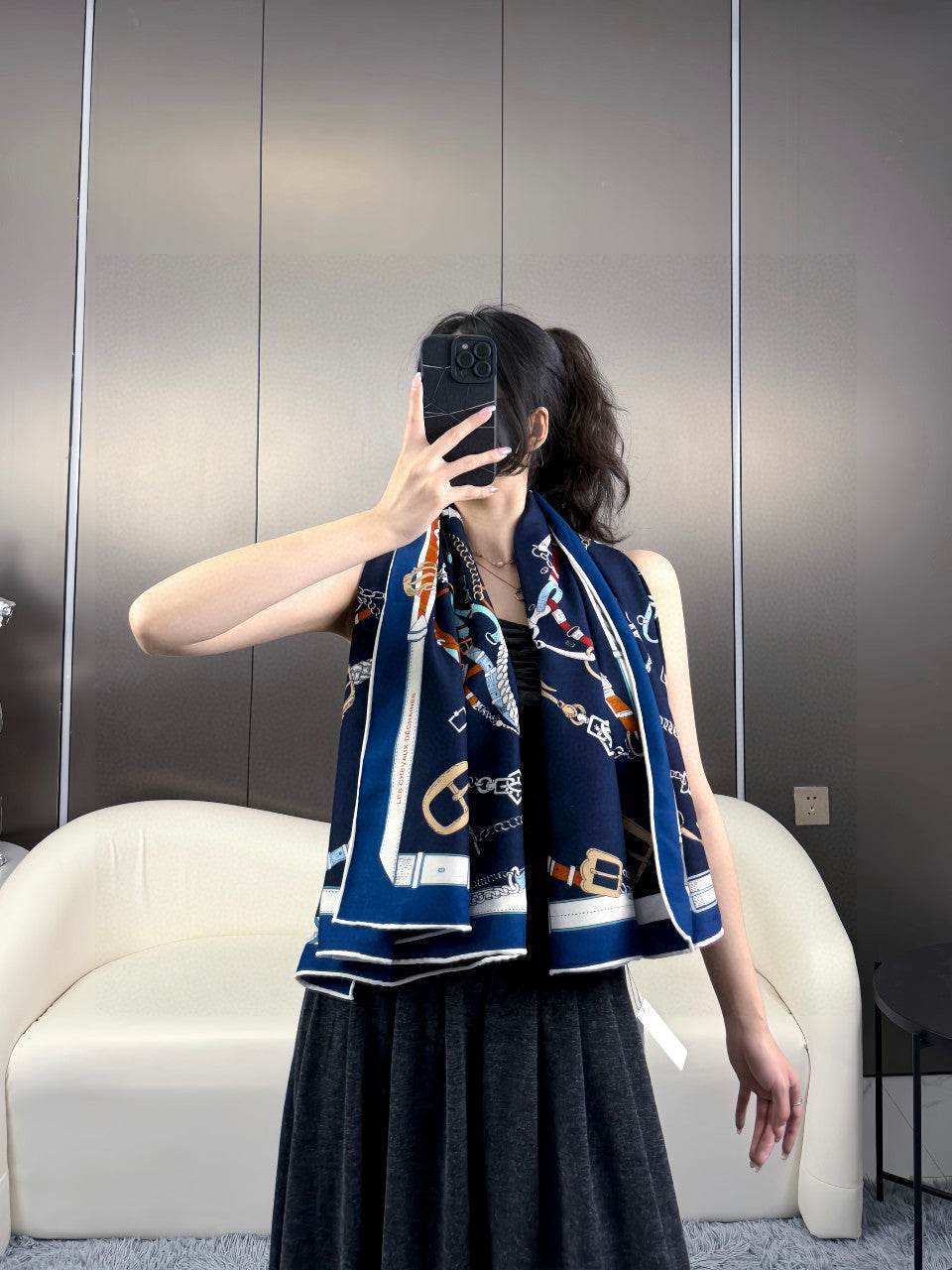 HERMES HERMES 25S SCARF 135 IN CASERE SILK 737309