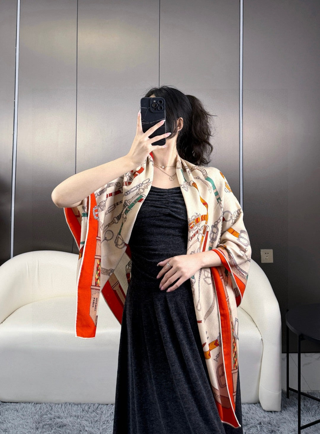 HERMES HERMES 25S SCARF 135 IN CASERE SILK 737310
