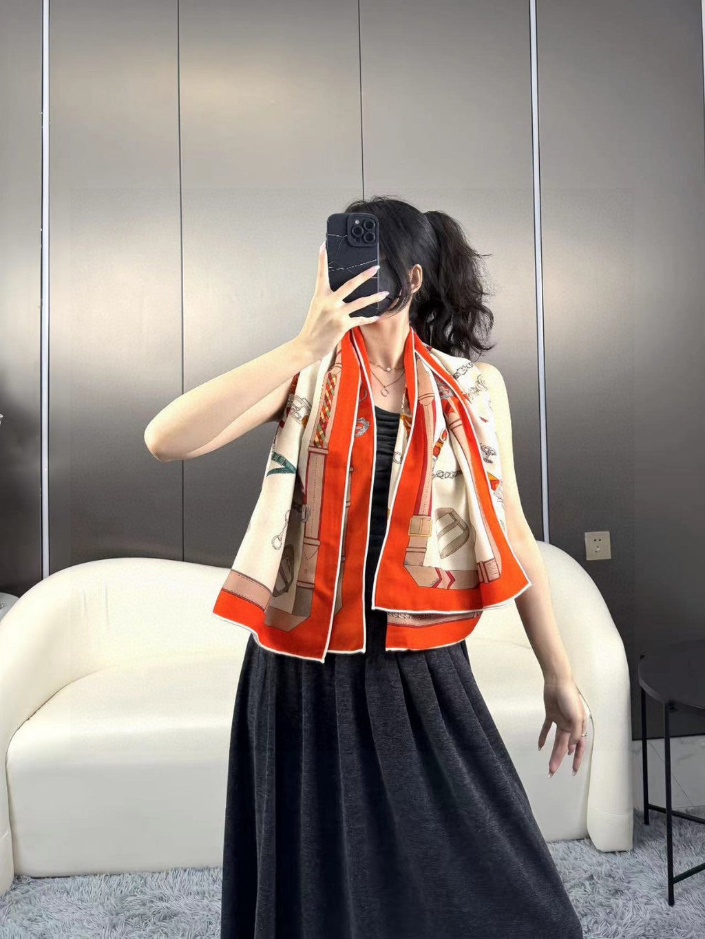 HERMES HERMES 25S SCARF 135 IN CASERE SILK 737310