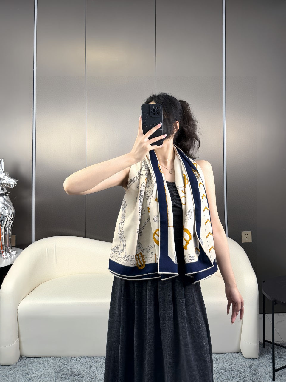 HERMES HERMES 25S SCARF 135 IN CASERE SILK 737311