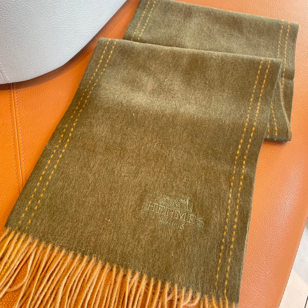 HERMES SCARF 180CM OLIVE GREEN CASERE