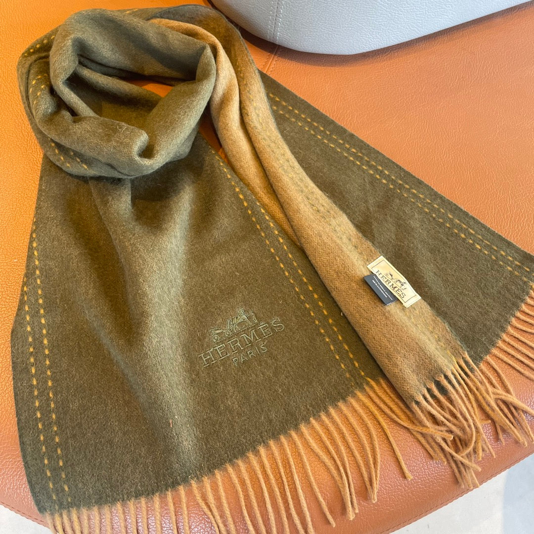 HERMES SCARF 180CM OLIVE GREEN CASERE