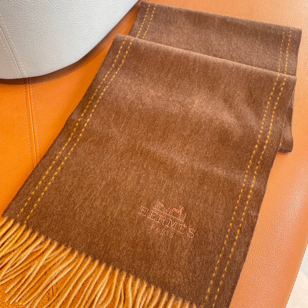 HERMES SCARF 180CM CHOCOLATE BROWN CASERE