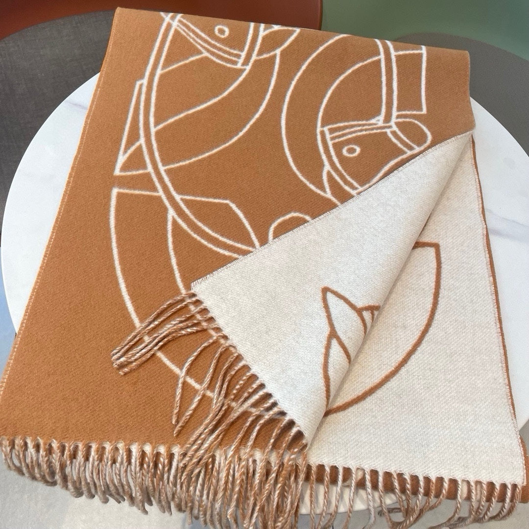 HERMES CASAQUE ENTRELACS EQUESTRES 190 CM SCARF IN COPPER BROWN CASERE