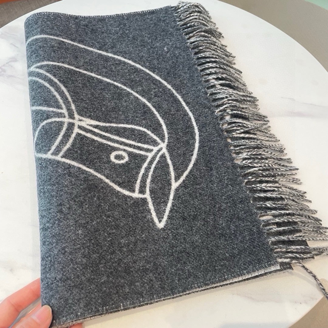 HERMES CASAQUE ENTRELACS EQUESTRES 190 CM SCARF IN SHADOW GRAY CASERE