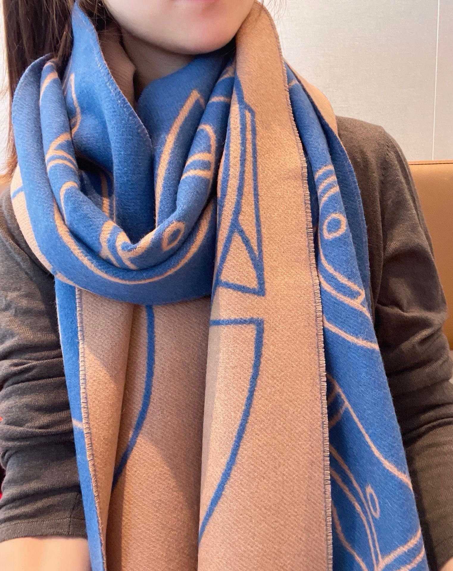 HERMES CASAQUE ENTRELACS EQUESTRES 190 CM SCARF IN AZURE BLUE CASERE