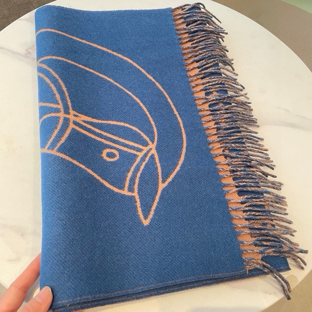HERMES CASAQUE ENTRELACS EQUESTRES 190 CM SCARF IN AZURE BLUE CASERE
