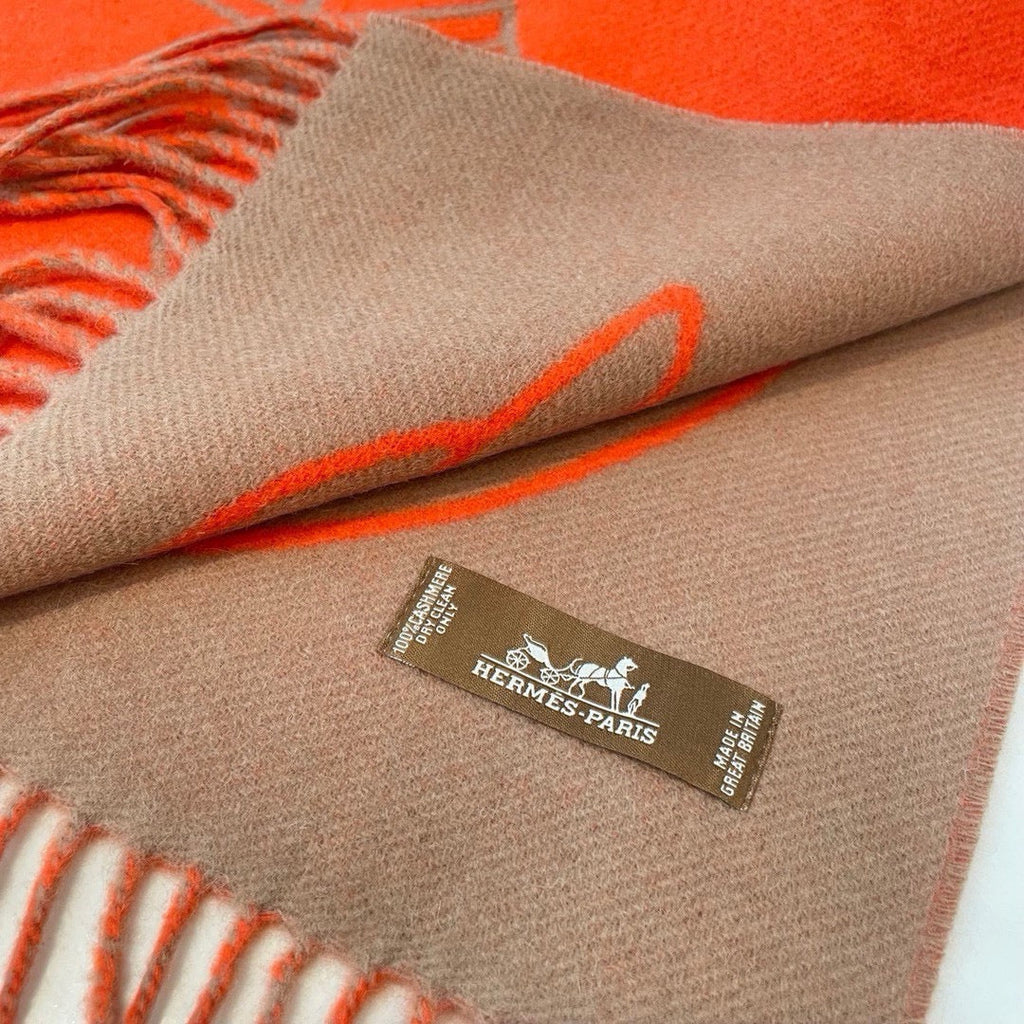 HERMES CASAQUE ENTRELACS EQUESTRES 190 CM SCARF IN ORANGE RED CASERE