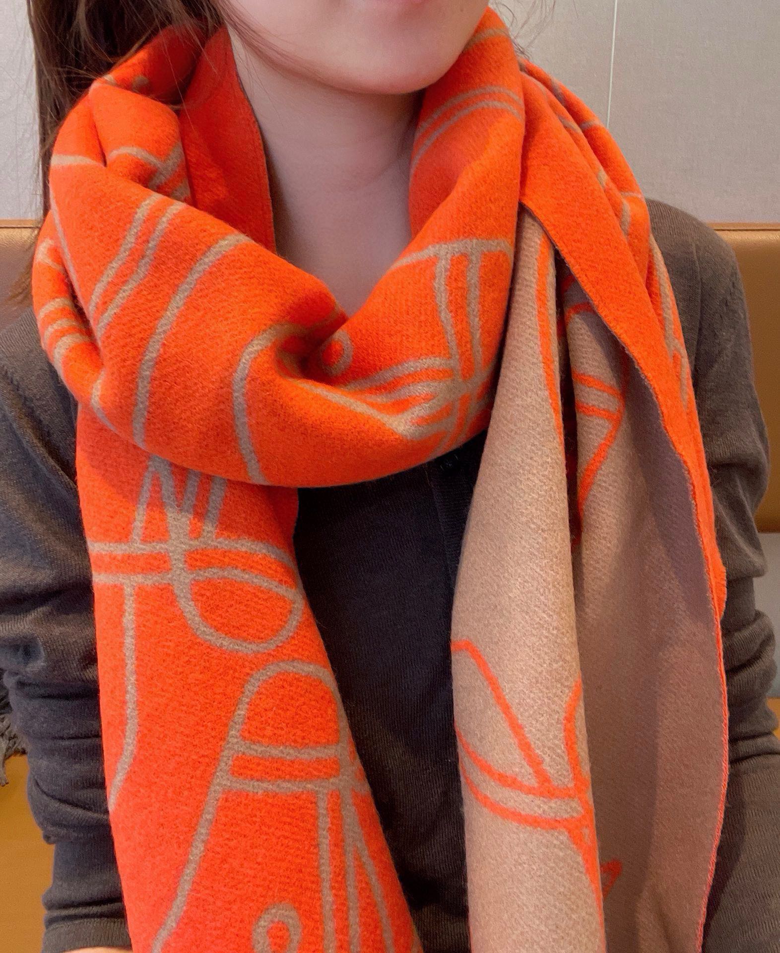 HERMES CASAQUE ENTRELACS EQUESTRES 190 CM SCARF IN ORANGE RED CASERE
