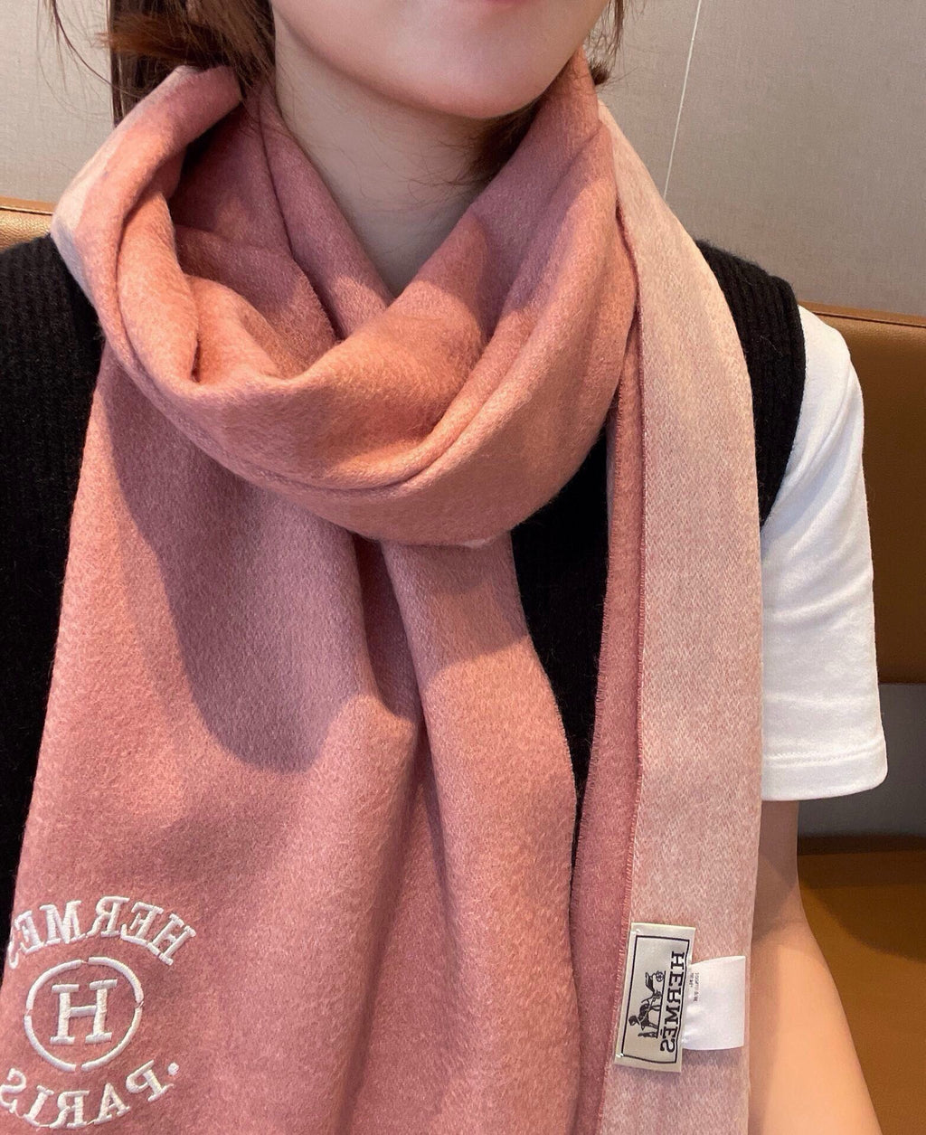 HERMES RECTO-VERSO MUFFLER 190 ROSE PINK CASERE
