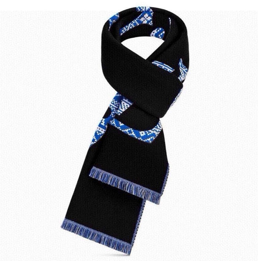 LOUIS VUITTON SCARF 200 CM IN BLACK MIX BLUE WOOL 390040