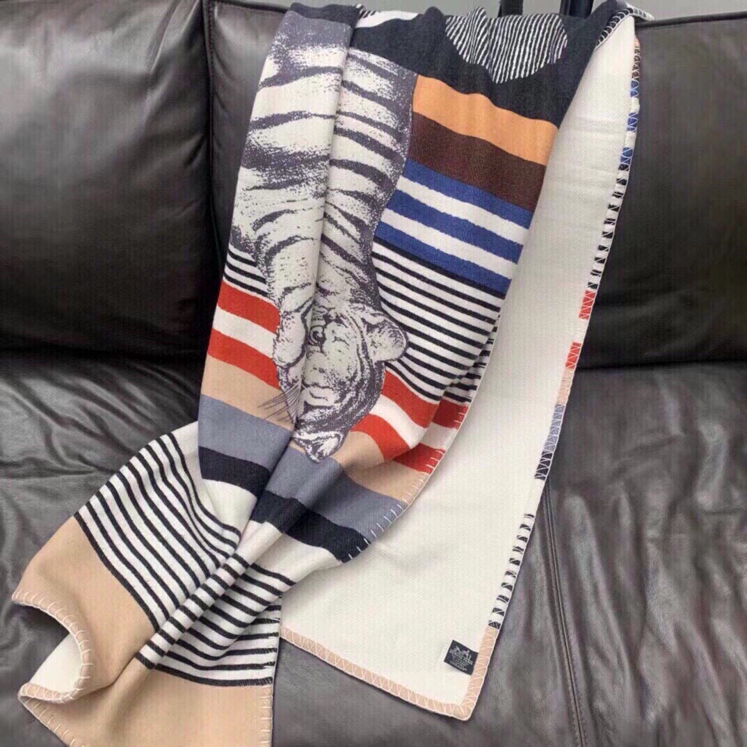HERMES TIGRE BAYADERE BLANKET 170 CM IN COLORFUL CASERE 390805