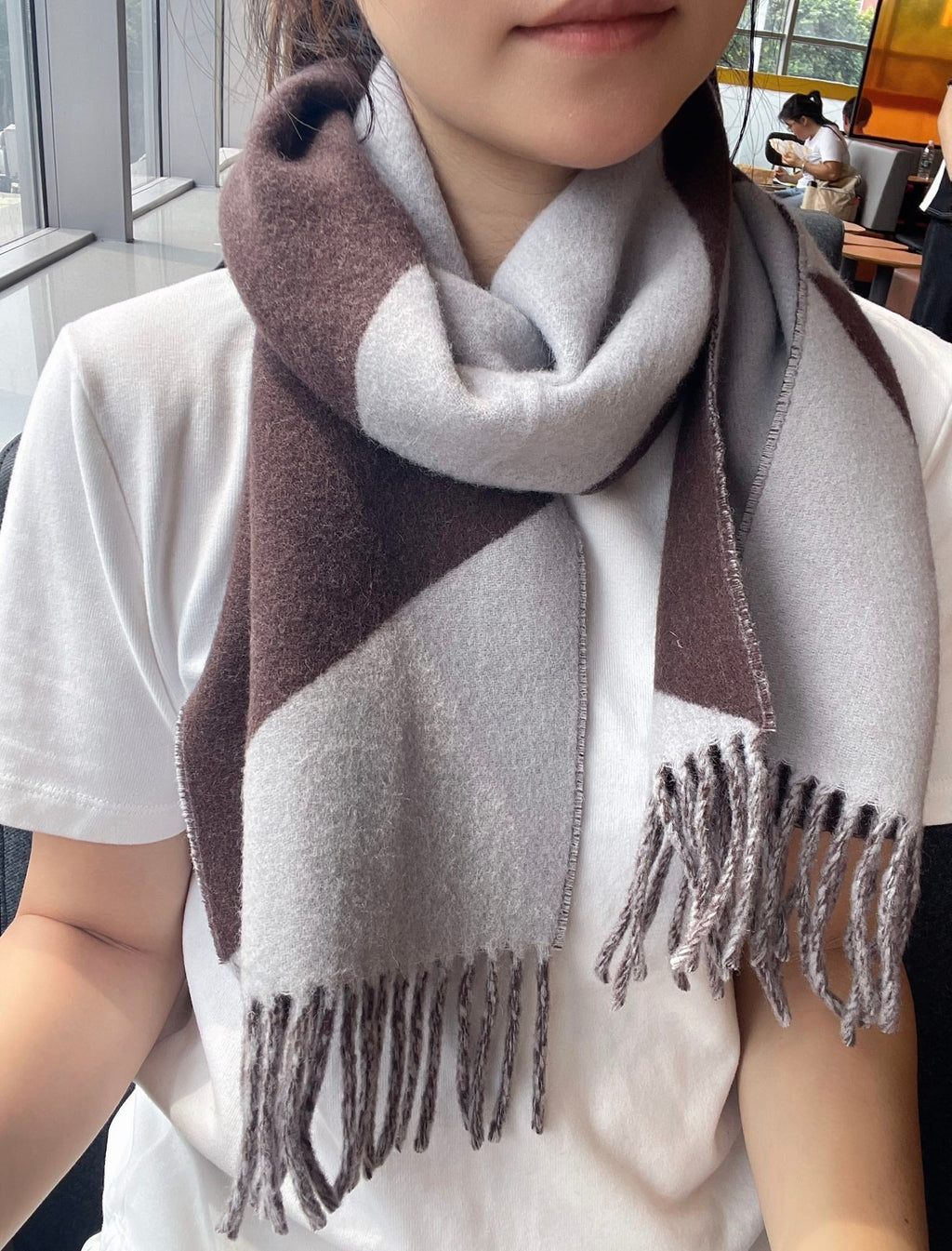 HERMES SCARF 150 CM IN CHOCOLATE BROWN MIX WHITE CASERE