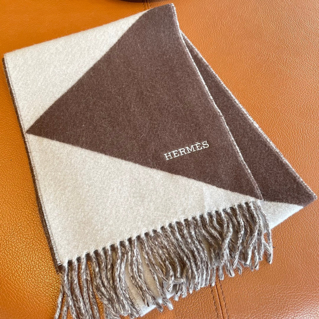 HERMES SCARF 150 CM IN CHOCOLATE BROWN MIX WHITE CASERE