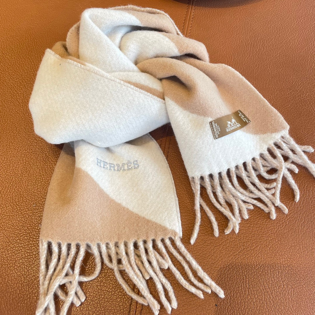HERMES SCARF 150 CM IN LIGHT BROWN MIX WHITE CASERE