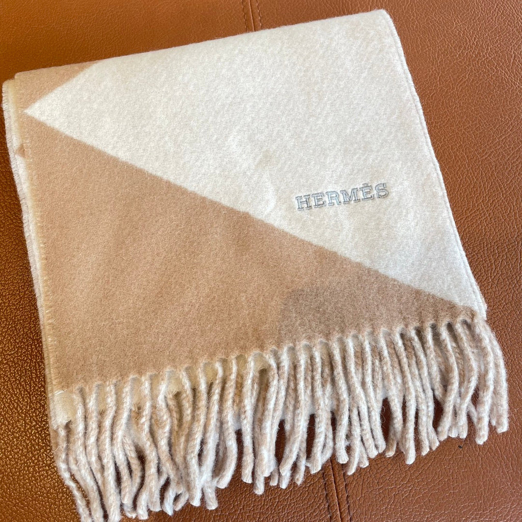 HERMES SCARF 150 CM IN LIGHT BROWN MIX WHITE CASERE