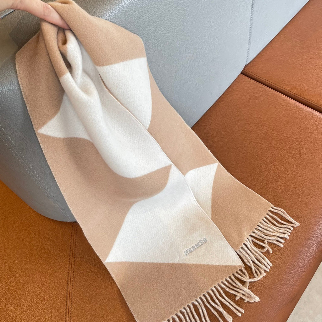 HERMES SCARF 150 CM IN LIGHT BROWN MIX WHITE CASERE