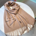 LOEWE SCARF 180 CM IN CAMEL BEIGE LAMBSWOOL WITH BLACK LETTER 394446
