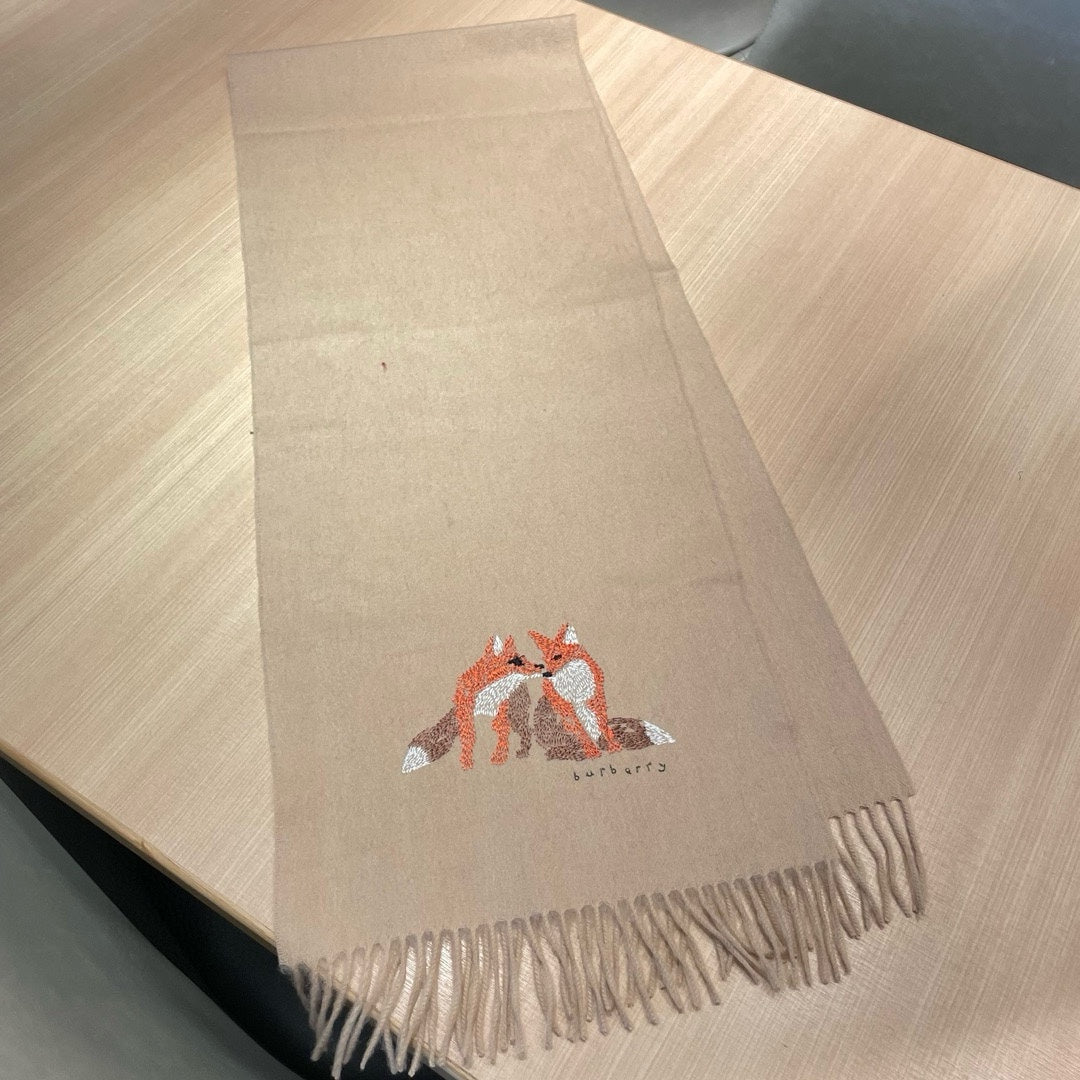 BURBERRY BOX WOOL CASHMERE SCARF 180 CM TAN BEIGE 394451