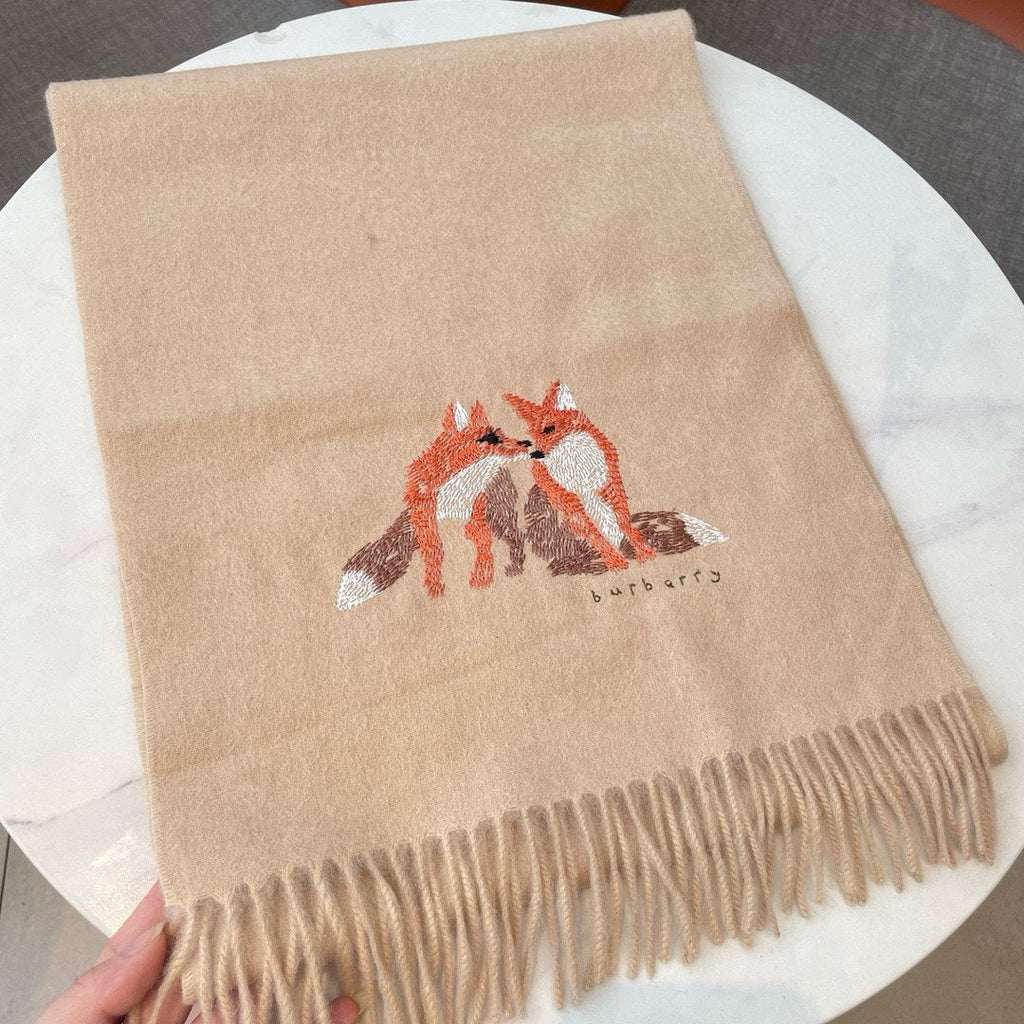 BURBERRY BOX WOOL CASHMERE SCARF 180 CM TAN BEIGE 394451