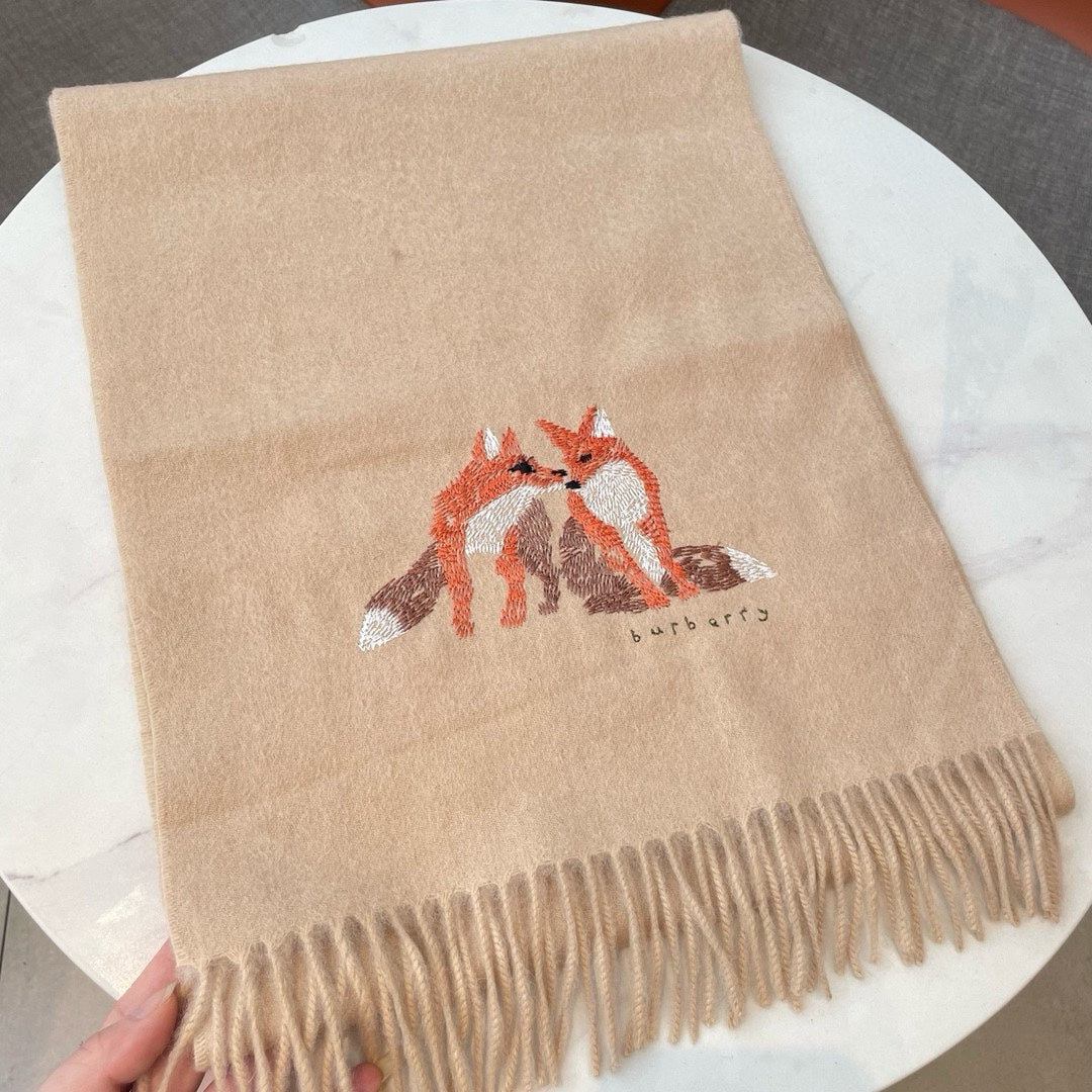 BURBERRY BOX WOOL CASHMERE SCARF 180 CM TAN BEIGE 394451
