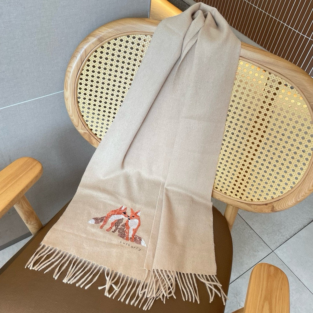 BURBERRY BOX WOOL CASHMERE SCARF 180 CM TAN BEIGE 394451
