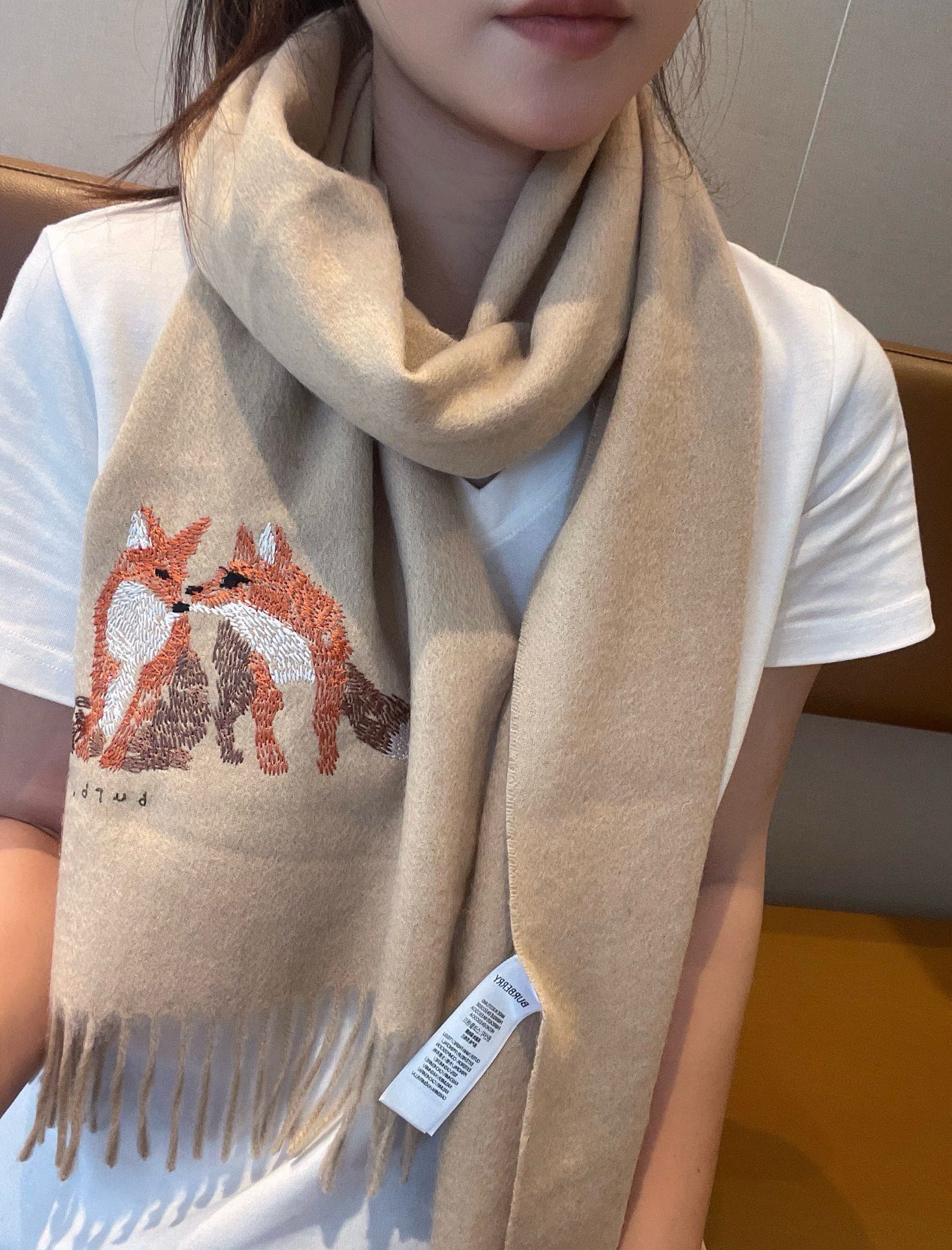 BURBERRY BOX WOOL CASHMERE SCARF 180 CM TAN BEIGE 394451