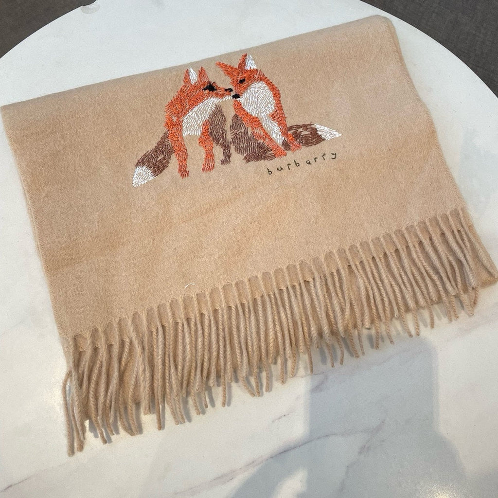BURBERRY BOX WOOL CASHMERE SCARF 180 CM TAN BEIGE 394451