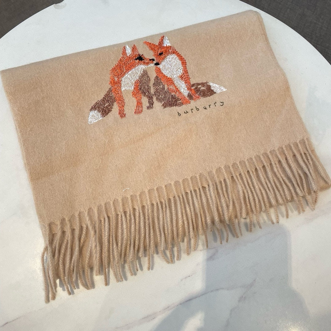 BURBERRY BOX WOOL CASHMERE SCARF 180 CM TAN BEIGE 394451