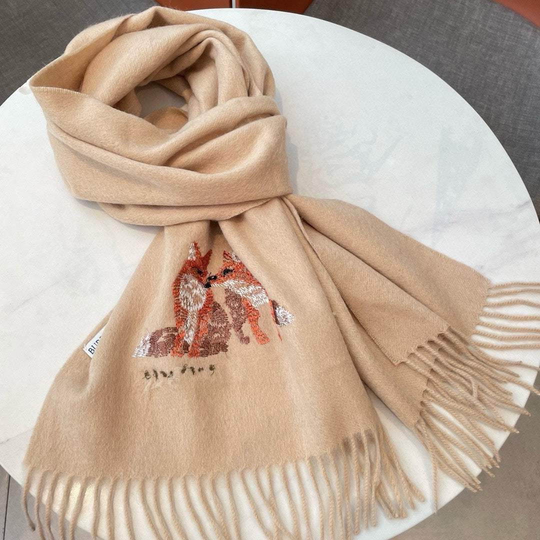 BURBERRY BOX WOOL CASHMERE SCARF 180 CM TAN BEIGE 394451