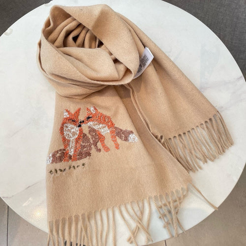 BURBERRY BOX WOOL CASHMERE SCARF 180 CM TAN BEIGE 394451