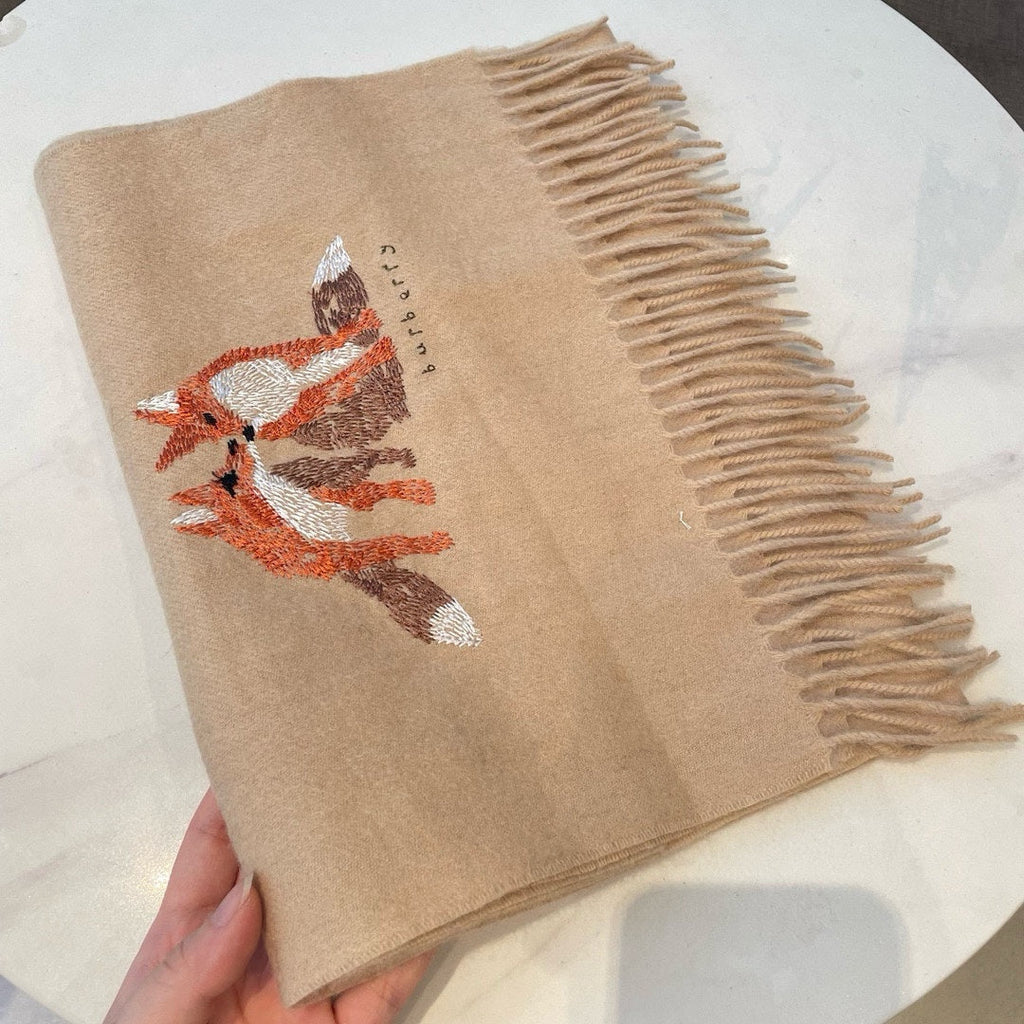 BURBERRY BOX WOOL CASHMERE SCARF 180 CM TAN BEIGE 394451