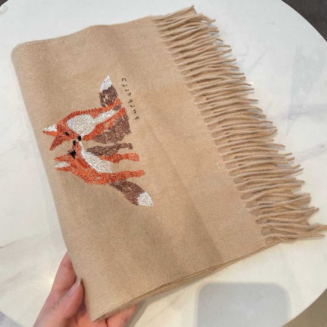 BURBERRY BOX WOOL CASHMERE SCARF 180 CM TAN BEIGE 394451